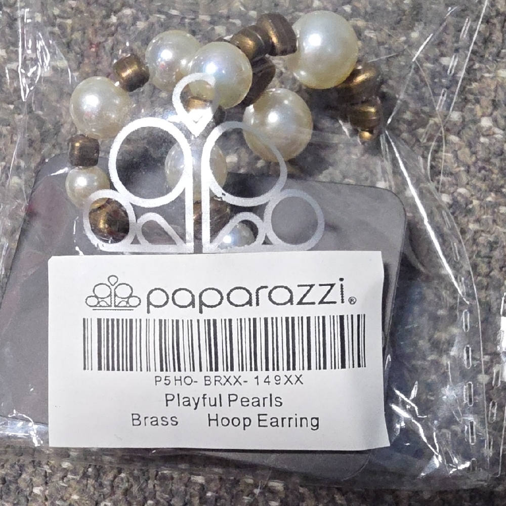 Playful Pearls Brass Hoop Earrings - Picture 2 of 3